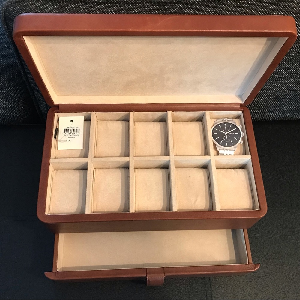 Fossil 10-Piece Leather Watch Box - Brown